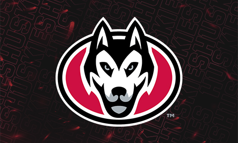 SCSU Huskies logo on red and black background