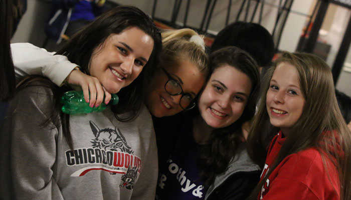 Four students gathered inside Atwood Memorial Center for Atwood After Dark