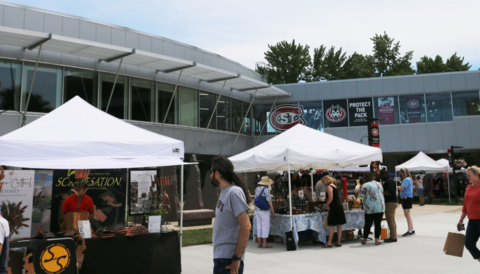 Vendor booths set up outside Atwood Memorial Center for the Lemonade Concert and Art Fair