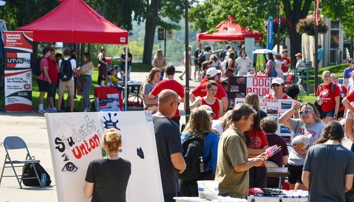 View of the Mainstreet event outside Atwood Memorial Center with booths set up for various student organizations