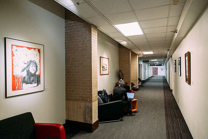 Ballroom West lounge area in Atwood Memorial Center showing comfortable seating near open space for relaxation or study