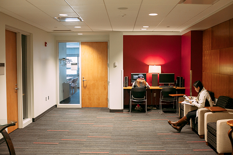 Mississippi Lounge area in Atwood Memorial Center with table and chair seating for individual or group study
