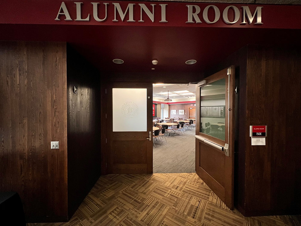 Hallway view of the Alumni Room entrance at Atwood Memorial Center