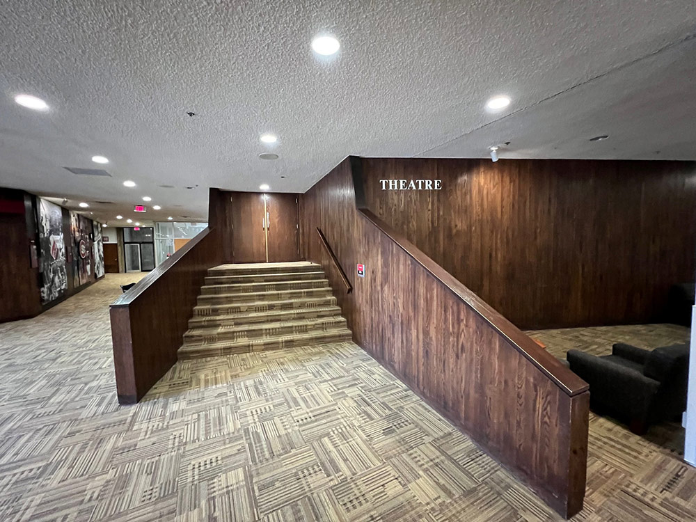 View inside the Atwood Memorial Center showing the stairs and entrance to the Atwood Theatre