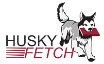 Husky Fetch logo showing a husky carrying a book in its mouth, with the words 'Husky Fetch' displayed beside the illustration